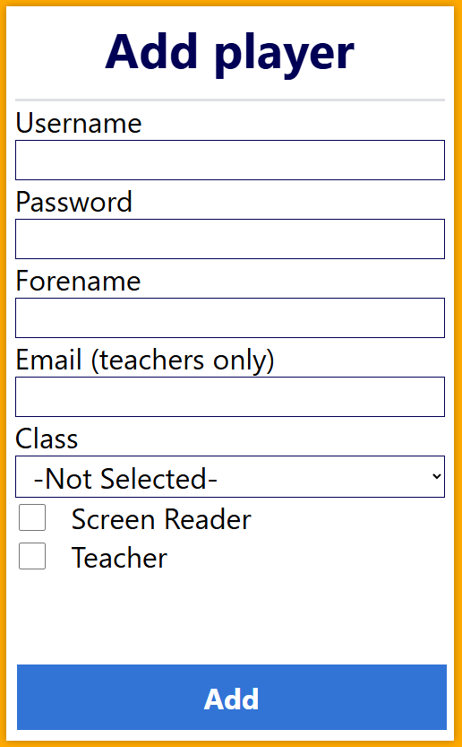 Picture of the add player dialogue box